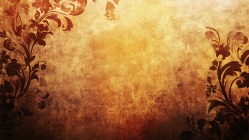 Ornate floral corners on textured golden grunge background.
