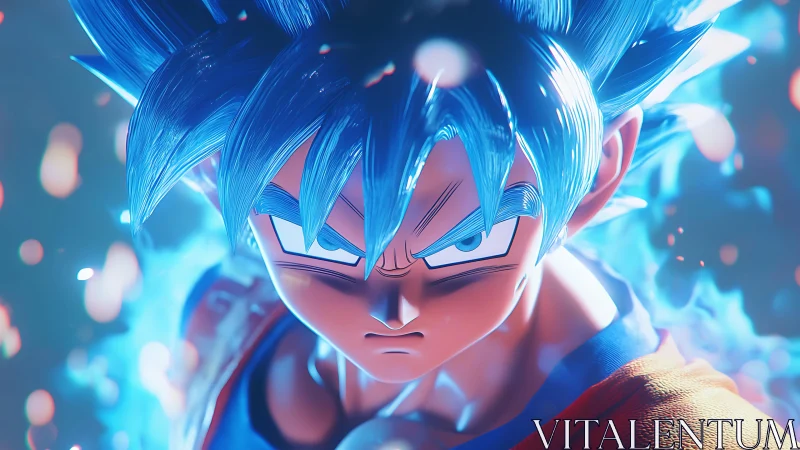 Blue-flamed anime warrior locked in unshakable focus.