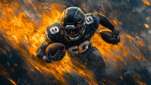 Digital rendering of American football runner in motion.