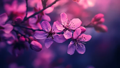Radiant Pink Blossoms Glowing in Soft Purple Light