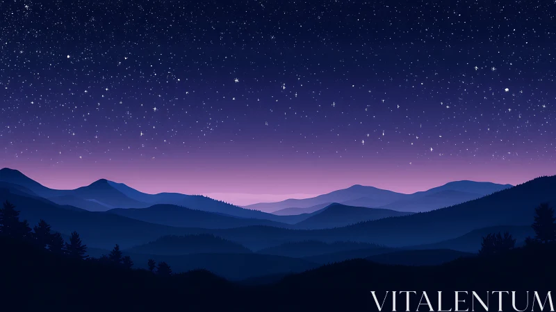 Midnight mountains breathe softly beneath a violet sky
