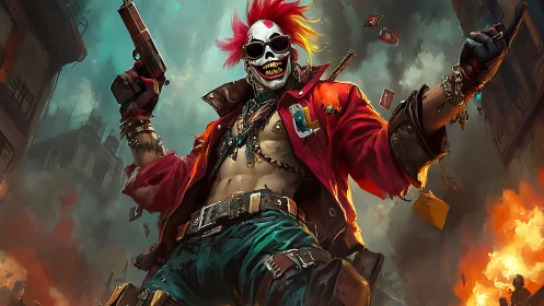 Punk clown outlaw ignites a riot of color and chaos.