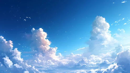 Digital sky panorama with towering cumulus cloud structures.