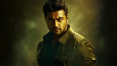 Intense male portrait rendered with dramatic cinematic lighting