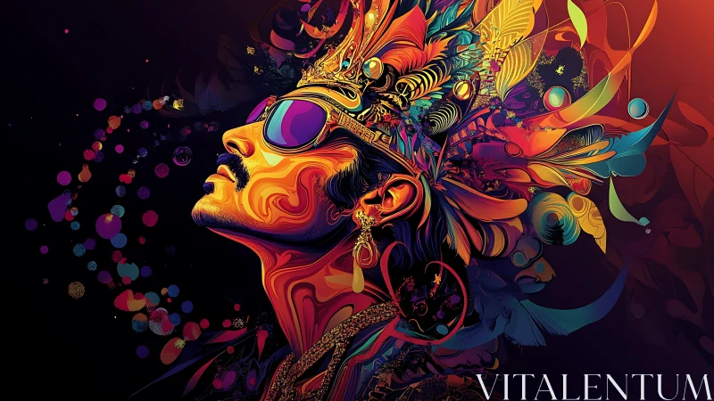 Neon crowned dreamer exploding into kaleidoscope night.