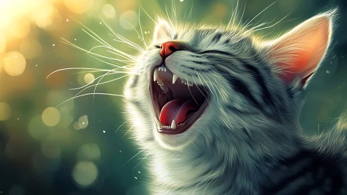 Whisker-Twitching Joy: A Cat's Gleeful Yawn.