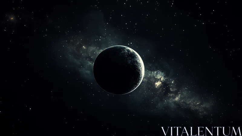 Terminator-lit planet silhouette against dense galactic starfield