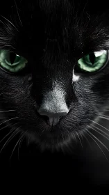 Striking Green-Eyed Black Cat with Mesmerizing Gaze