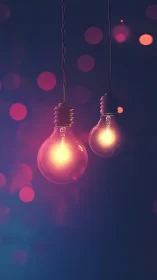 Dual incandescent bulbs emit neon bokeh against deep blue field