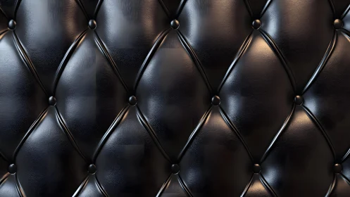 Luxurious Black Leather Upholstery with Diamond Tufting Pattern.