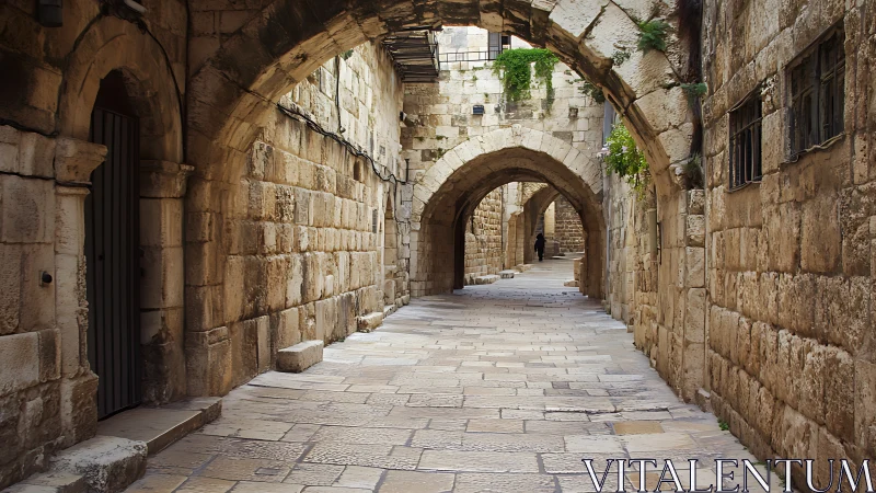 Stone arches cradle a quiet sunlit alley into distant history