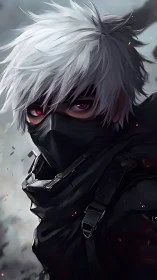 Masked white-haired cyber-assassin rendered in high-detail anime