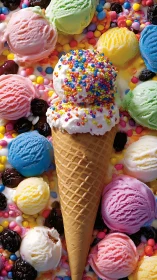 Vibrant ice cream cone composition showcases saturated color contrast