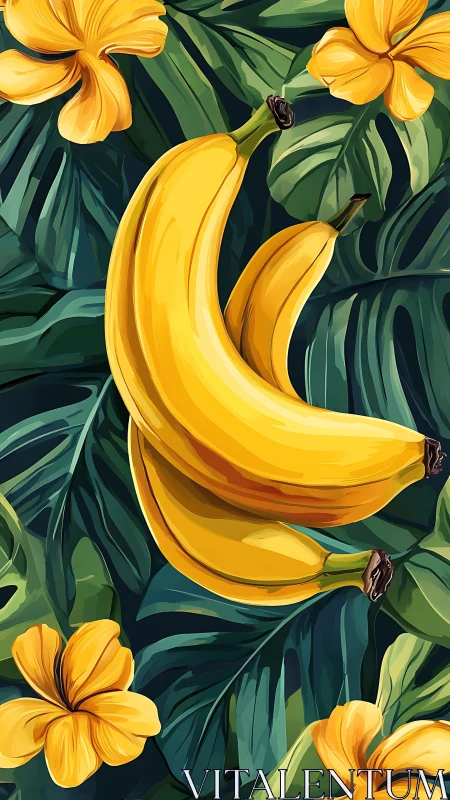 Tropical banana cluster rendered as stylized digital painting