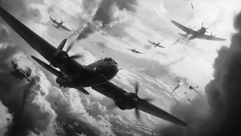 Storm-forged bombers carve fury through war-torn clouds.