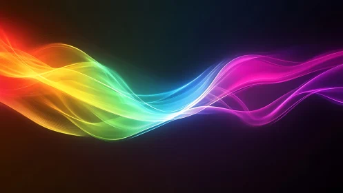 Multicolor luminous waveforms on dark gradient background.