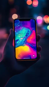 Neon Liquid Display Held Against Bokeh Backdrop.