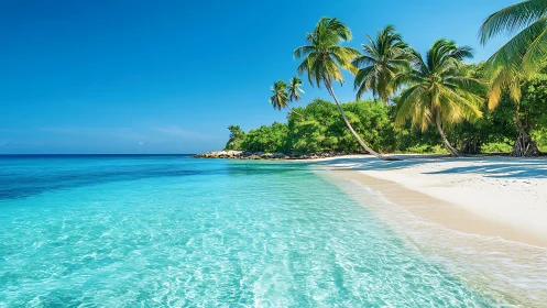 Tropical Beach with Palm Trees and Turquoise Water