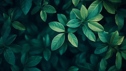 Midnight garden leaves whisper softly in teal light