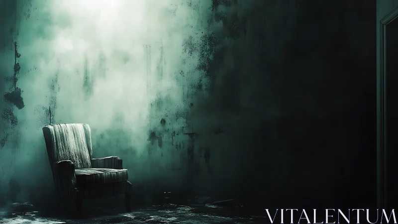 Forensic study of solitary armchair in decayed interior space.