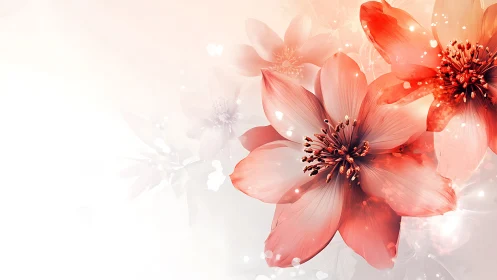 Translucent coral flowers with particle light effects.