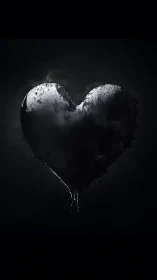 Frost-Covered Heart Shape in Darkness.