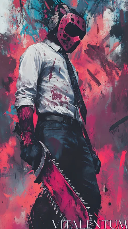 Bold masked antihero strides through wild neon chaos