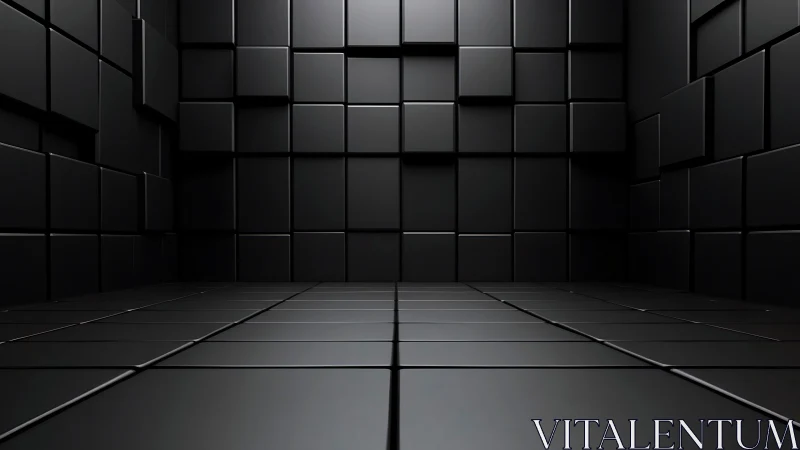 Calm geometric black cube room invites quiet reflection