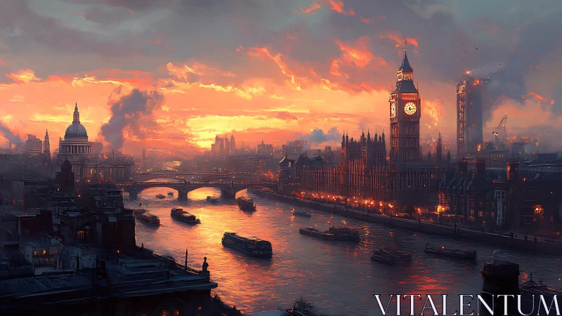 Sunset fire paints London’s riverside skyline in glowing strokes