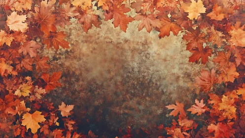 Autumn maple leaves border around textured empty center.
