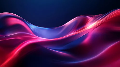 Luminous magenta and blue fluid waves on dark gradient.