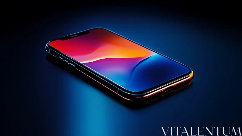 Sleek smartphone on neon surface with glowing gradient screen.