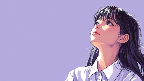Young woman in side profile rendered in clean anime style