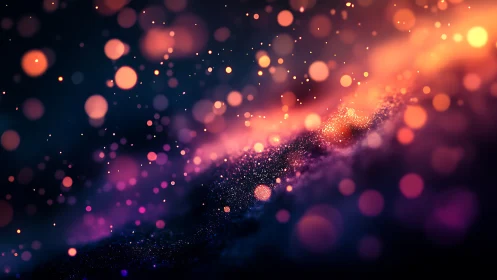 Galactic bokeh stream with neon magenta and amber particles.