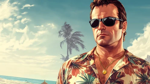 Cool beachside stranger enjoys a breezy tropical escape