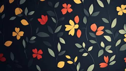 Stylized floral vector pattern arranges warm petals on navy