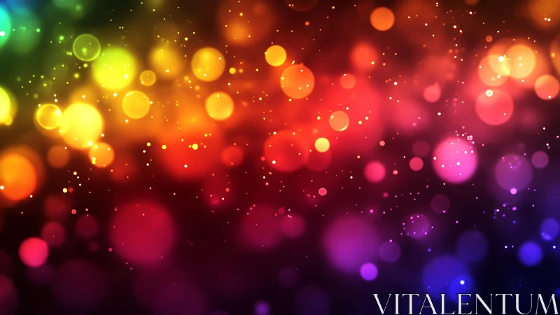 Vibrant abstract bokeh lights in rainbow colors, digital art style.
