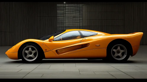 Side-elevational study of low-slung orange supercar with sculpted aero body