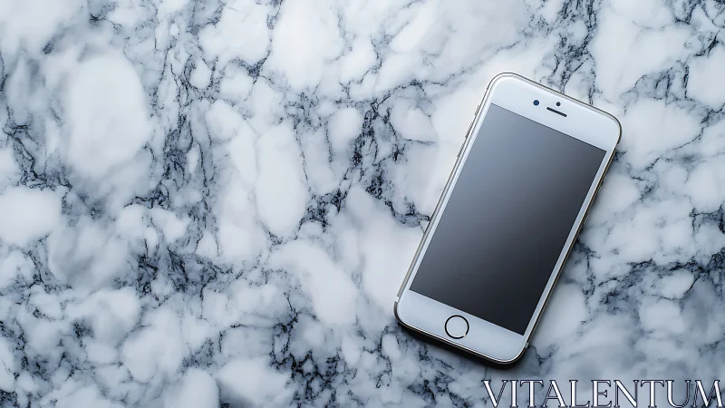 Calm silver smartphone resting on cool marble surface.