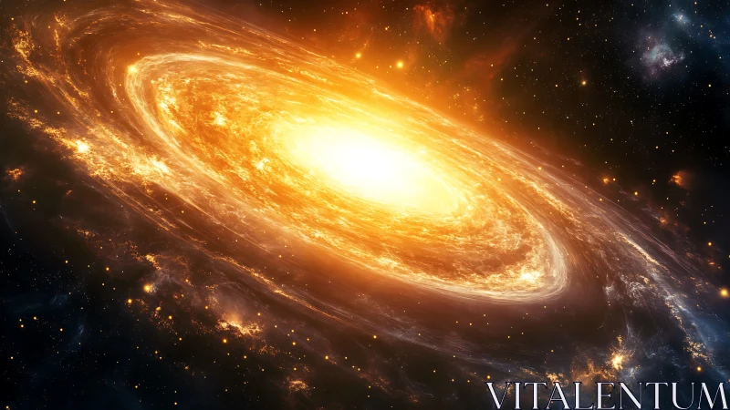 Spiral galaxy core with bright central light in deep space.