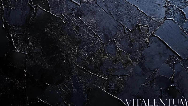 Textured black abstract surface with layered impasto planes.