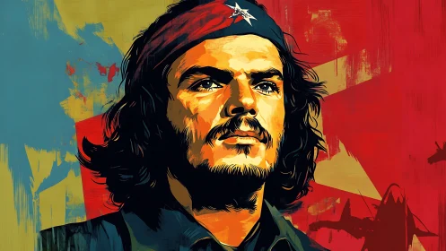 Portrait of long-haired man in headband over red backdrop