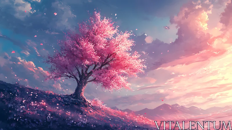 Twilight cherry tree whispers color into the drifting sky