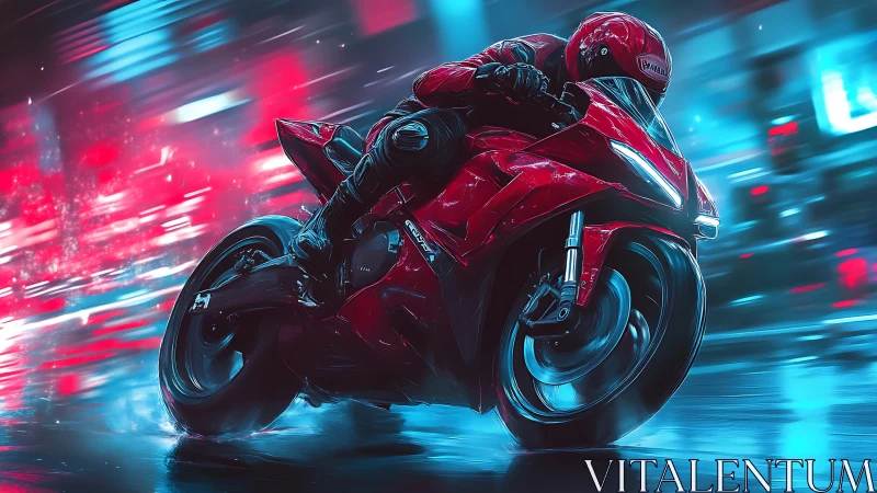 Neon night rider carving bright trails through the city.