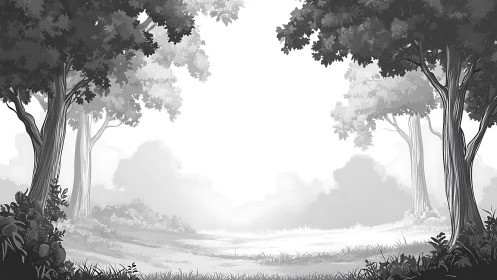 Misty Grove Sanctuary: Towering Sentinels Frame Ethereal Light.