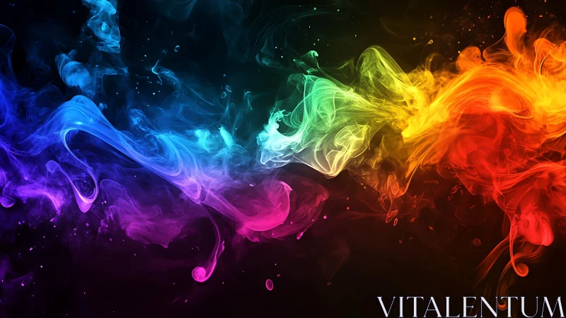Colorful smoke plumes flow across dark background horizontally