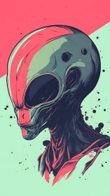 Neon-slashed alien portrait against split pastel void.
