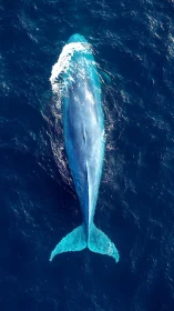 Overhead view of a large whale moving through open ocean.