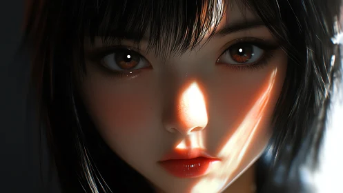 Digital portrait of girl’s face in dramatic side light.