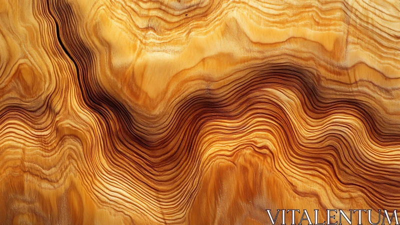 Flowing amber wood grain with undulating layered waves.